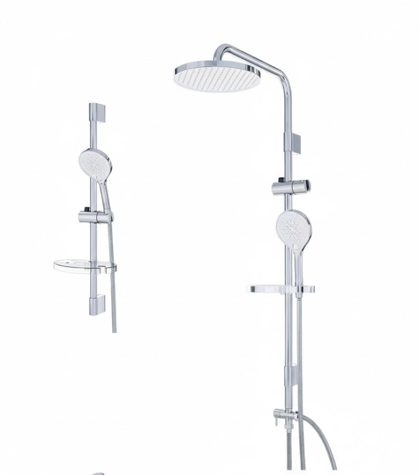 Vario Oval Beyaz Krom Duş Sistemi – Modern Tasarım, Oval Tepe Duşlu Banyo Seti