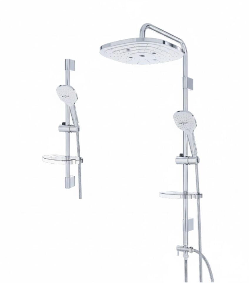 Touch Cube Beyaz Krom Duş Sistemi – Modern Tasarım, Tepe Duşlu Banyo Seti