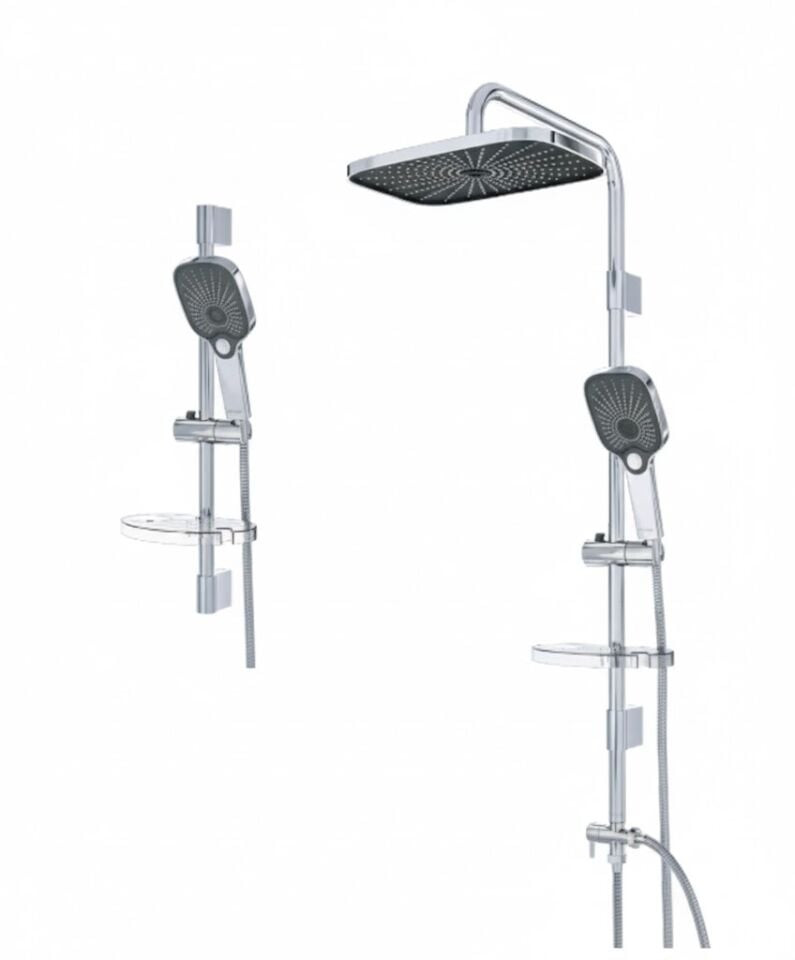 Galaxy Krom Siyah Duş Sistemi – Modern Tasarım, Tepe Duşlu Banyo Seti