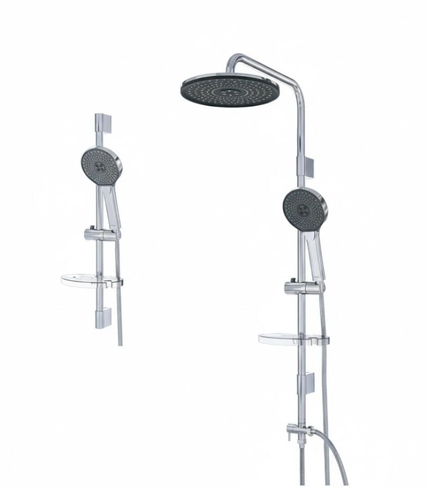 Astoria Oval Krom Siyah Duş Sistemi – Modern Tasarım, Tepe Duşlu Banyo Seti