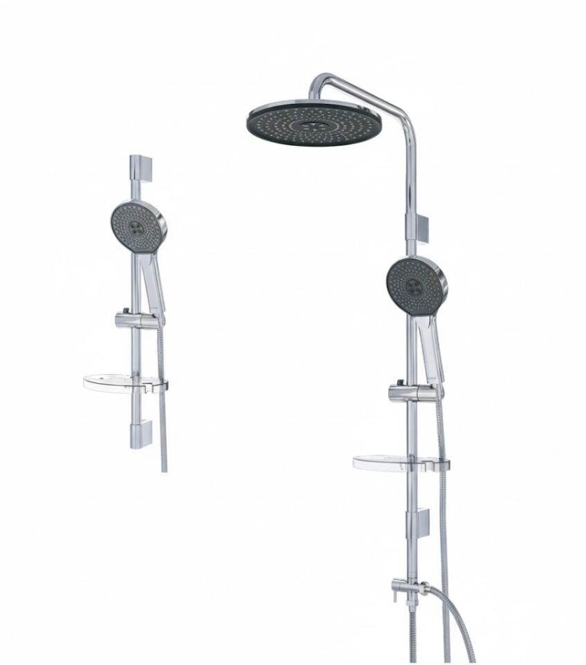 Astoria Oval Krom Siyah Duş Sistemi – Modern Tasarım, Tepe Duşlu Banyo Seti