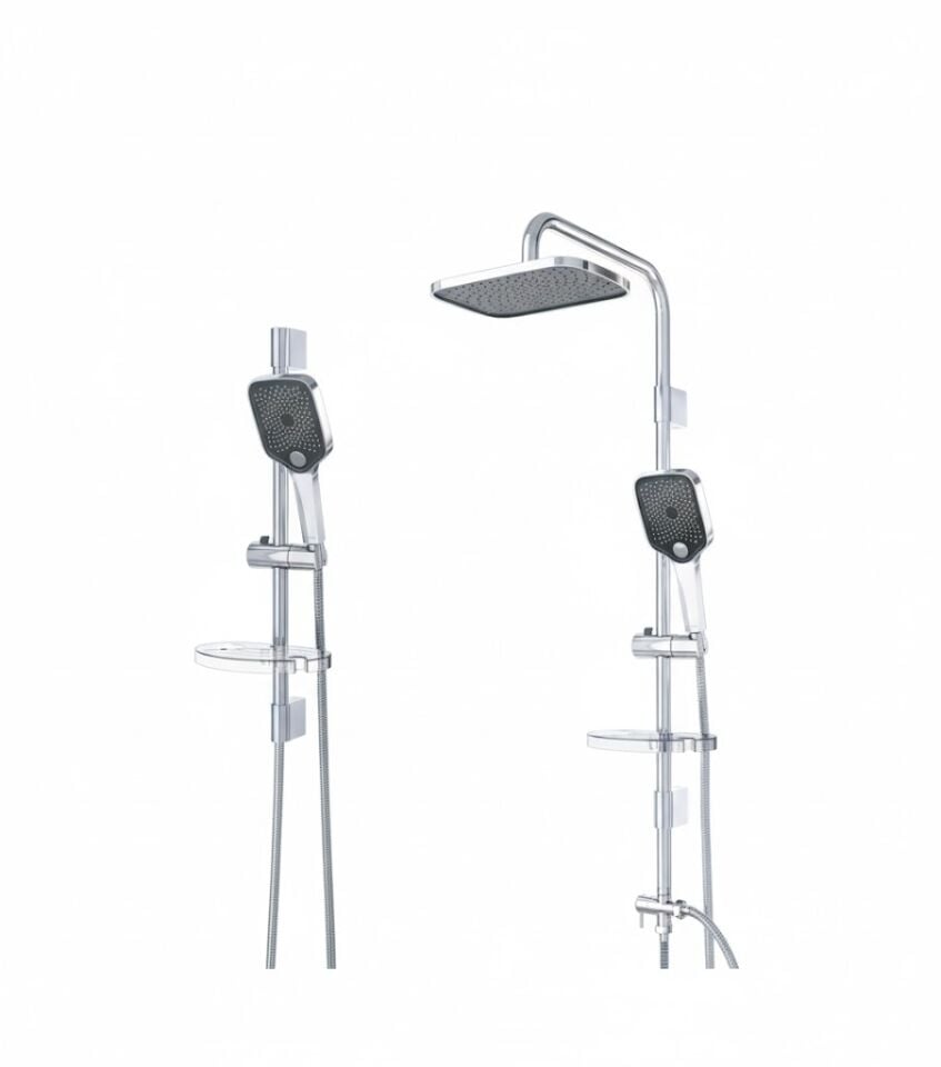 Apollo Krom Siyah Duş Sistemi – Modern Tasarım, Tepe Duşlu Banyo Seti