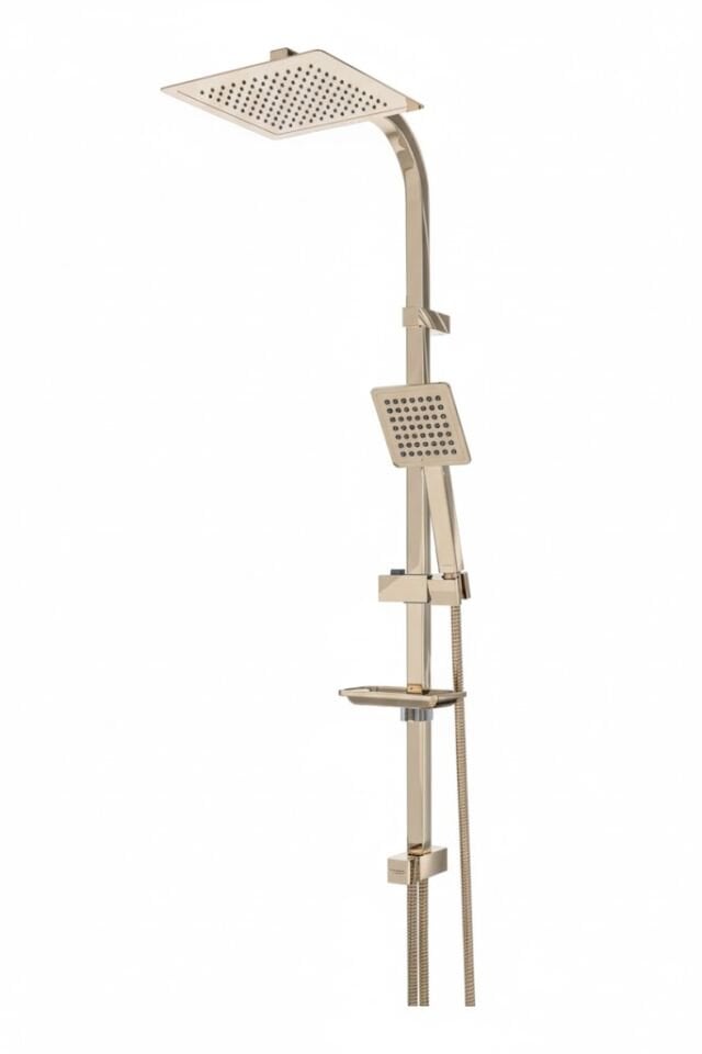 Gold Kare Duş Sistemi – Altın Kaplama, Kare Tepe Duşlu Modern Banyo Seti