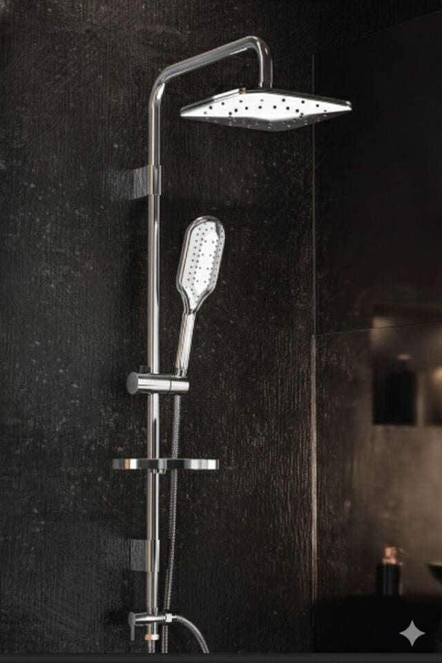 Full Chrome Serisi Duş Sistemi – Tam Krom Kaplama, Modern Tepe Duşlu Banyo Seti