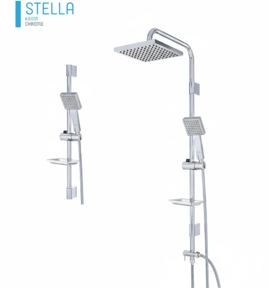 Stella Krom Duş Sistemi – Parlak Krom Kaplama, Modern Tepe Duş Seti