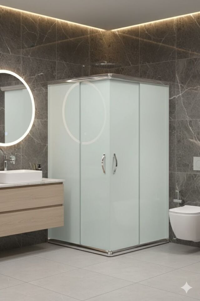 Krom Profil Full Buzlu Cam Duşakabin – Modern Tasarım, Maksimum Mahremiyet