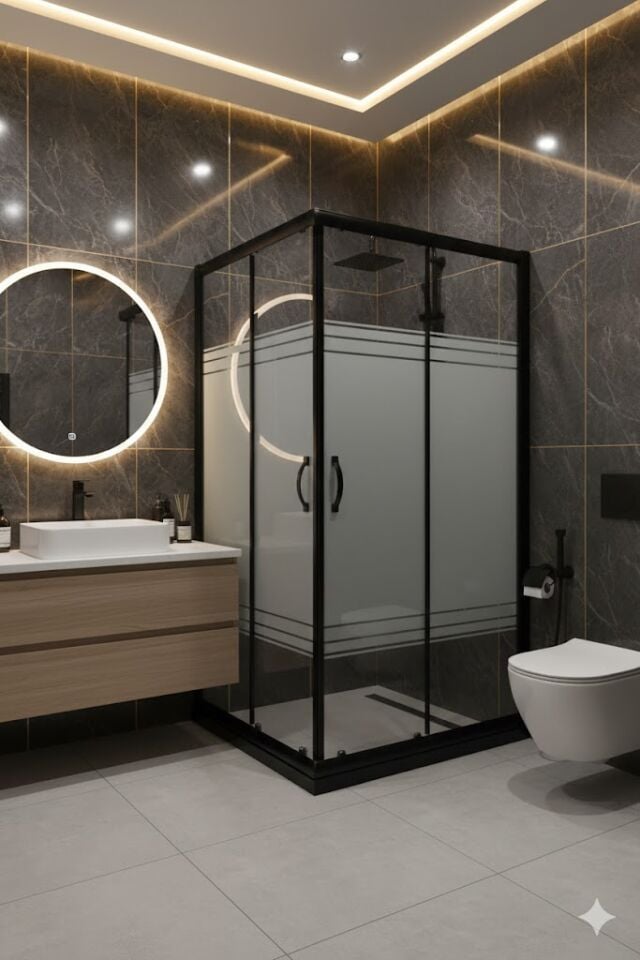 Fayans Üstü Siyah Profilli Duşakabin – Modern ve Dayanıklı Banyo Çözümü