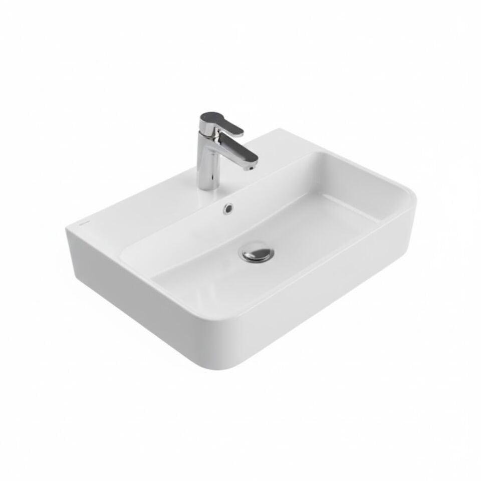 Hera Etajerli Lavabo 60×42 cm | Duvara Sıfır Modern Banyo Lavabosu