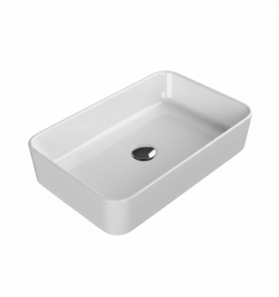Hera Serisi Tezgah Üstü Lavabo 60×38 cm | İnce Form Modern Seramik Lavabo