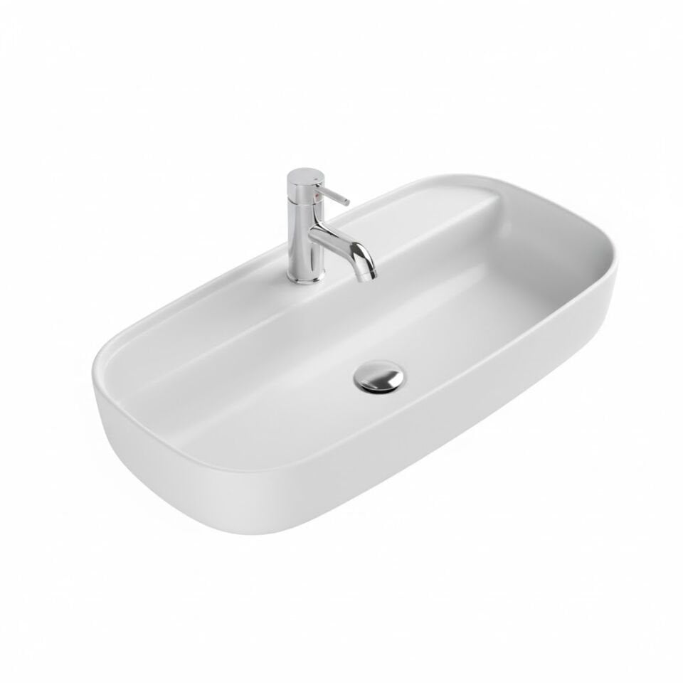 Aqua Serisi Tezgah Üstü Lavabo 80×40 cm | Geniş Form Modern Seramik Lavabo