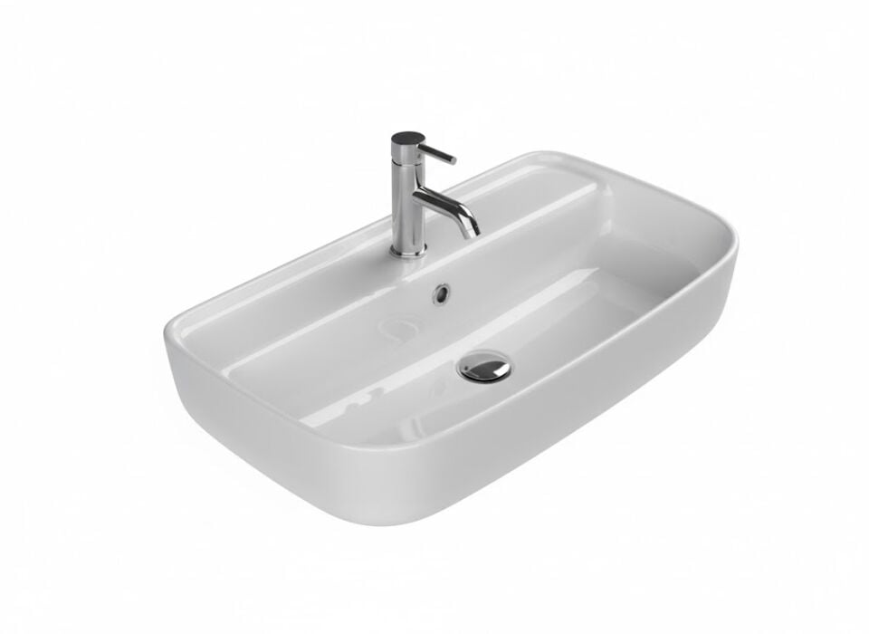 Aqua Serisi Tezgah Üstü Lavabo 75×40 cm | Modern Geniş Form Seramik Lavabo