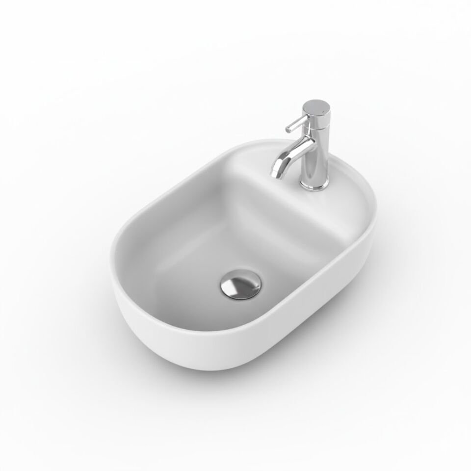 Aqua Serisi Tezgah Üstü Lavabo 42×28 cm | Kompakt Modern Seramik Lavabo