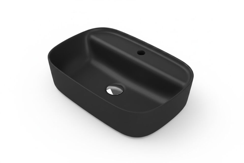 Aqua Serisi Duvara Sıfır Tezgah Üstü Lavabo 55×42 cm | Modern Seramik Lavabo