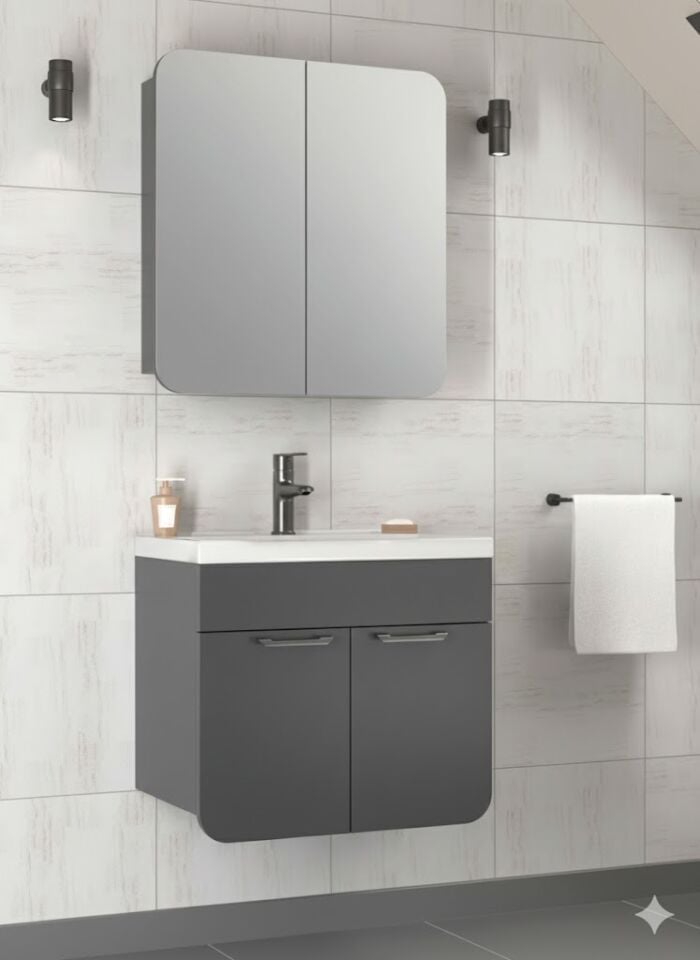 ROYAL 80 cm Antrasit Banyo Dolabı – Modern Tasarım, Lavabolu