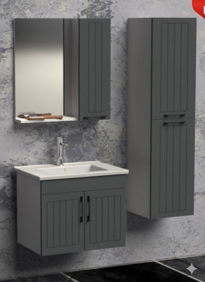 Maya 80 cm Antrasit Banyo Dolabı – Modern (Boy Dolabı Dahil Değildir)