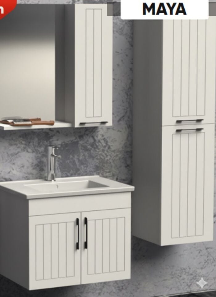 MAYA 80 cm Antrasit Banyo Dolabı – Modern Tasarım, Lavabolu