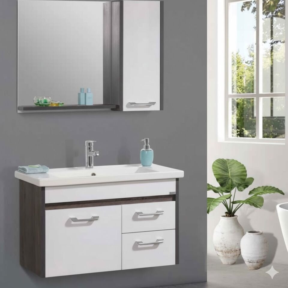 Yonca, Lavabolu, FRIG 85 cm Beyaz Banyo Dolabı – Modern Tasarım