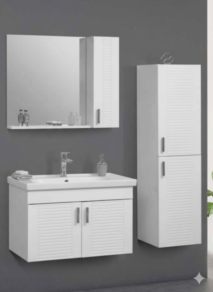 Mabel 80 cm Beyaz Banyo Dolabı – Modern Tasarım (Boy Dolabı Dahil Değildir)