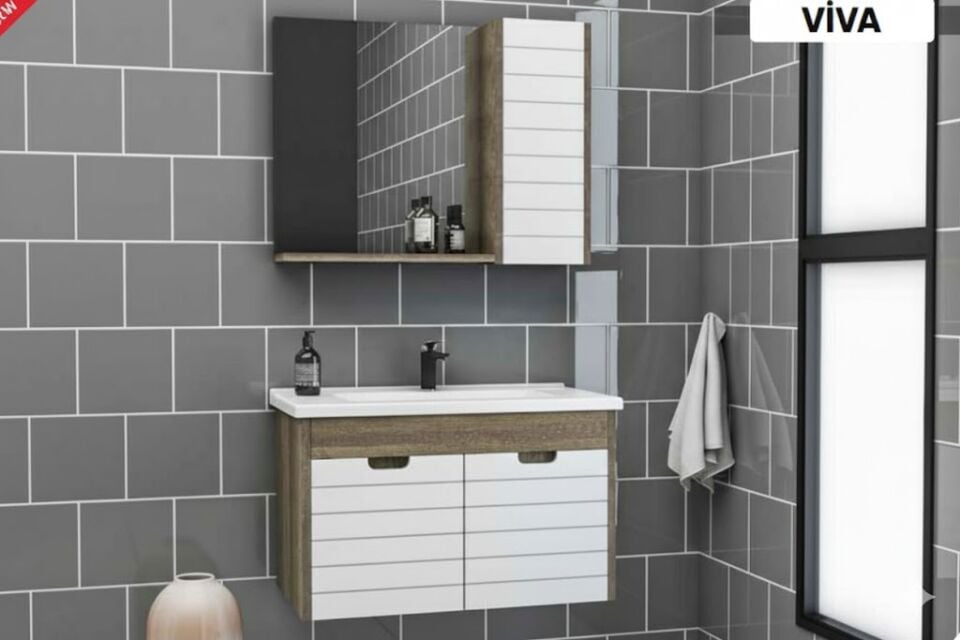 Vıva Enna 65 cm Meşe Beyaz Banyo Dolabı – Doğal Tasarım (Boy Dolabı Dahil Değildir)