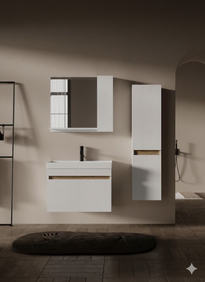 Bella 100 cm Beyaz Banyo Dolabı – Modern (Boy Dolabı Dahil Değildir)