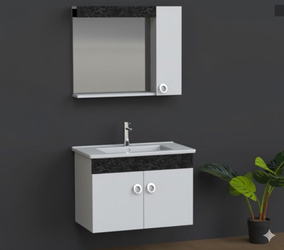 HAZAL 80 cm   Beyaz Banyo Dolabı – Modern ve Lüks Tasarım, Lavabolu