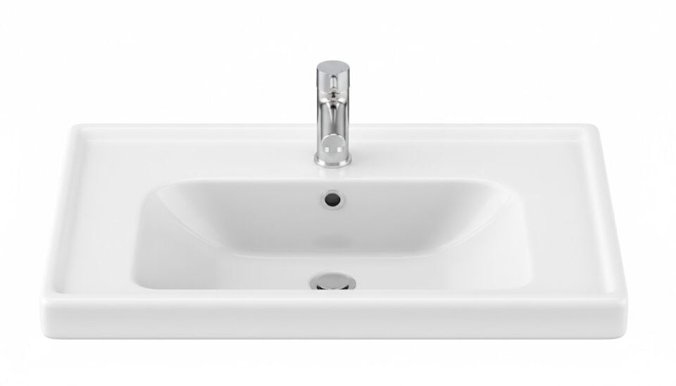 Frame Etajerli Lavabo – Modern Çizgili Seramik Banyo Lavabosu