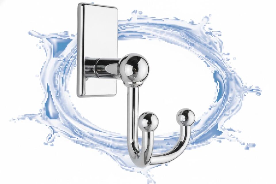 Krom Lüx İkili Askılık Yapışkanlı | Delmesiz Duvar Askısı Banyo