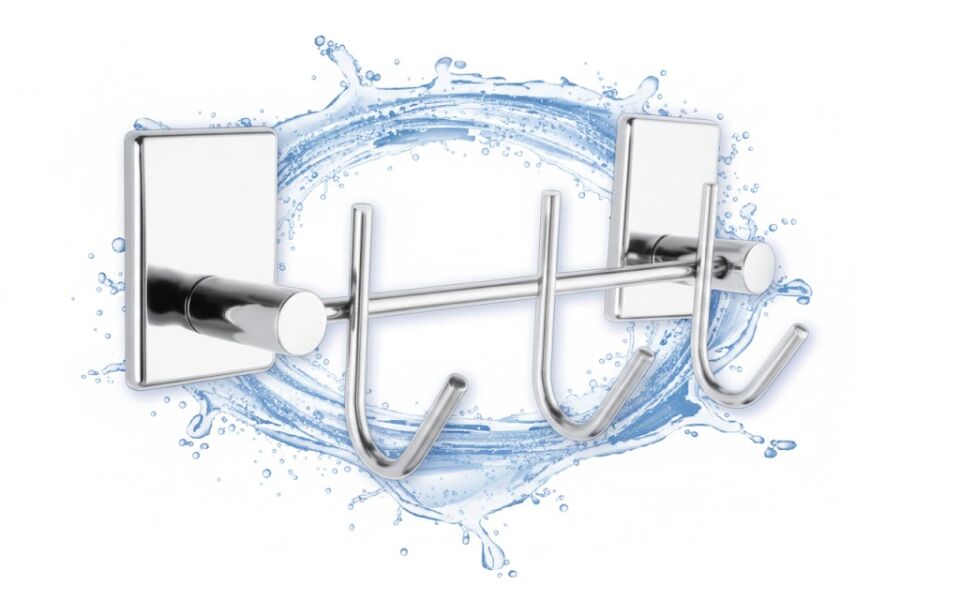 Krom Üçlü Askılık Yapışkanlı Banyo | Delmesiz Duvar Havlu & Bornoz Askısı