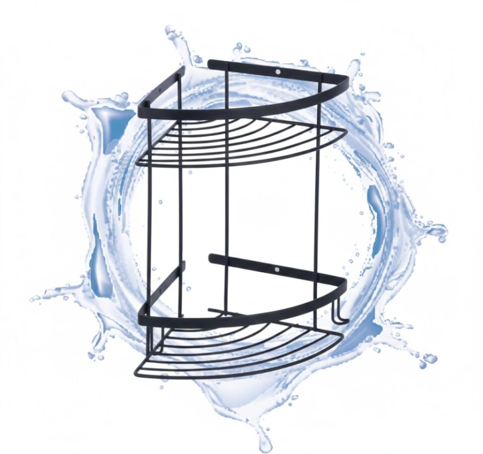 Oval Siyah İkili Şampuanlık | Duvara Monte Banyo Şampuan & Sabunluk Rafı