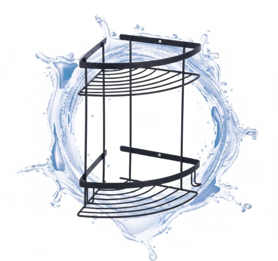 Oval Siyah İkili Şampuanlık | Duvara Monte Banyo Şampuan & Sabunluk Rafı