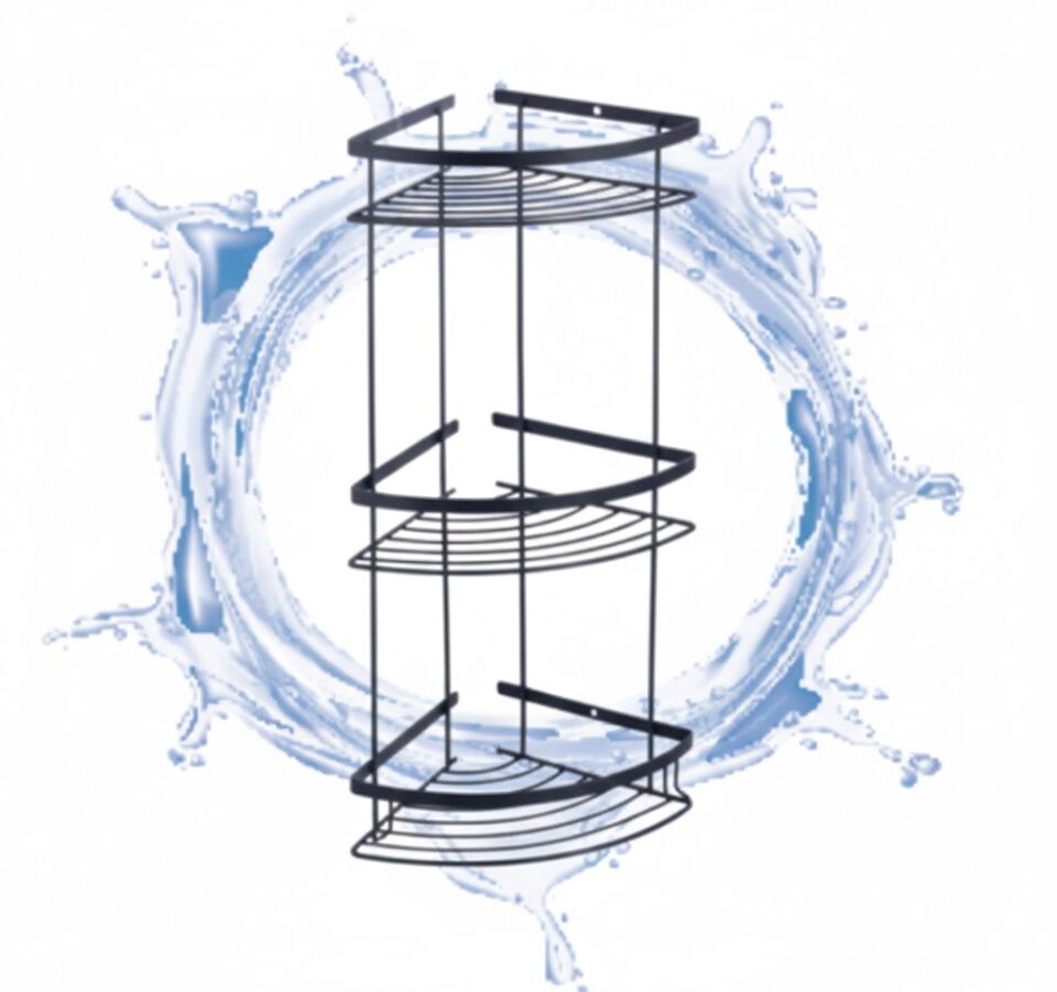 Oval Siyah Üçlü Şampuanlık | Duvara Monte Banyo Şampuan & Sabunluk Rafı