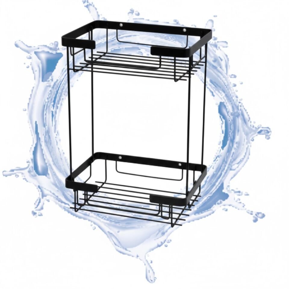 Dikdörtgen Siyah İkili Şampuanlık | Duvara Monte Banyo Şampuan & Sabunluk Rafı