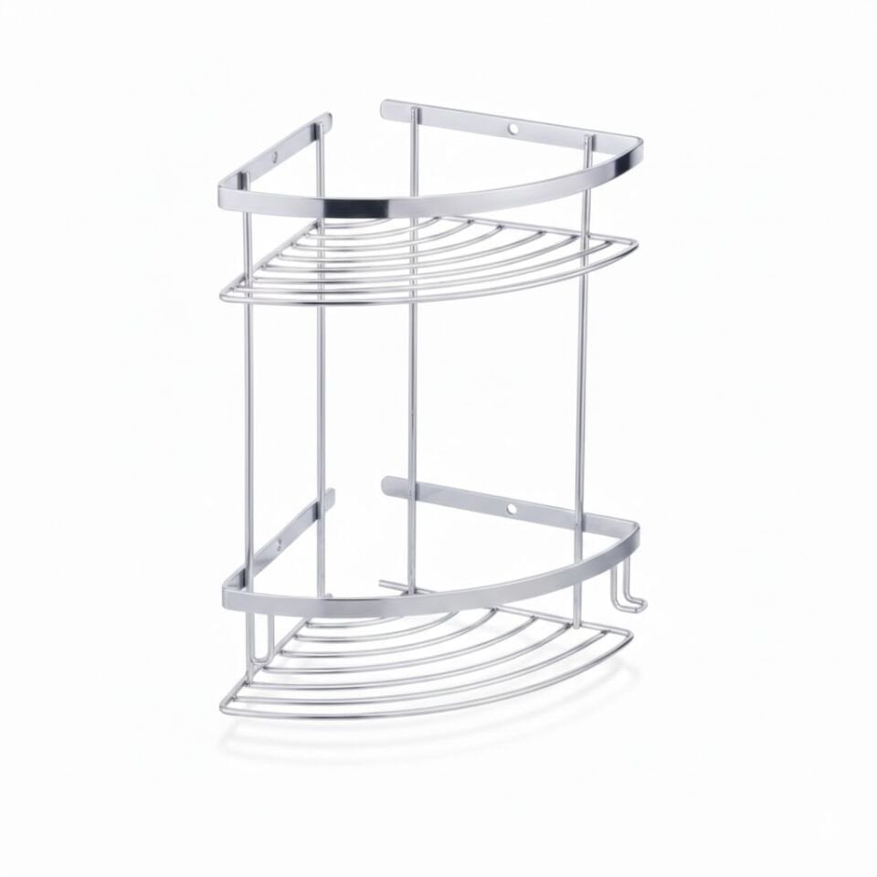 Oval Krom İkili Şampuanlık | Duvara Monte Banyo Şampuan & Sabunluk Rafı