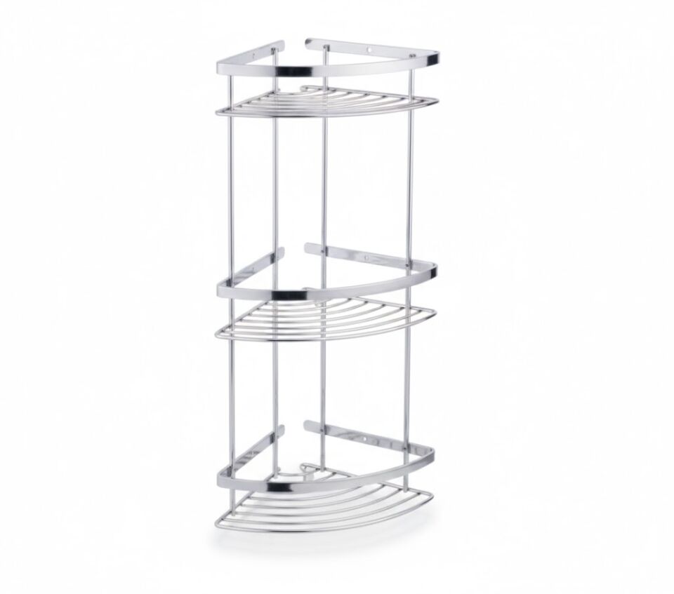 Oval Krom Üçlü Şampuanlık | Duvara Monte Banyo Şampuan & Sabunluk Rafı