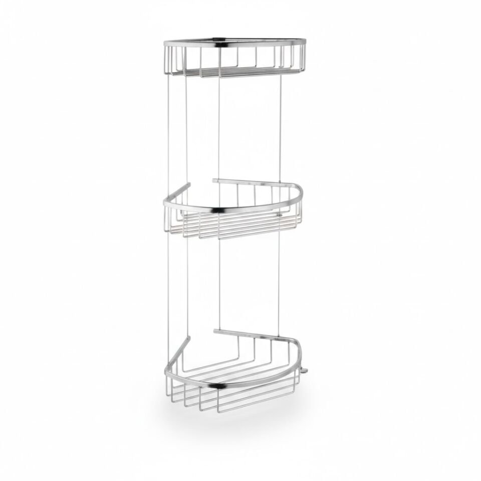 Lüks Oval Üçlü Şampuanlık | Duvara Monte Premium Banyo Rafı