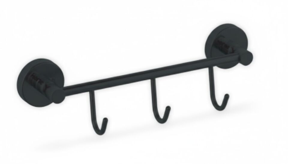 Siyah Üçlü Askılık | Yapışkanlı Banyo Askısı