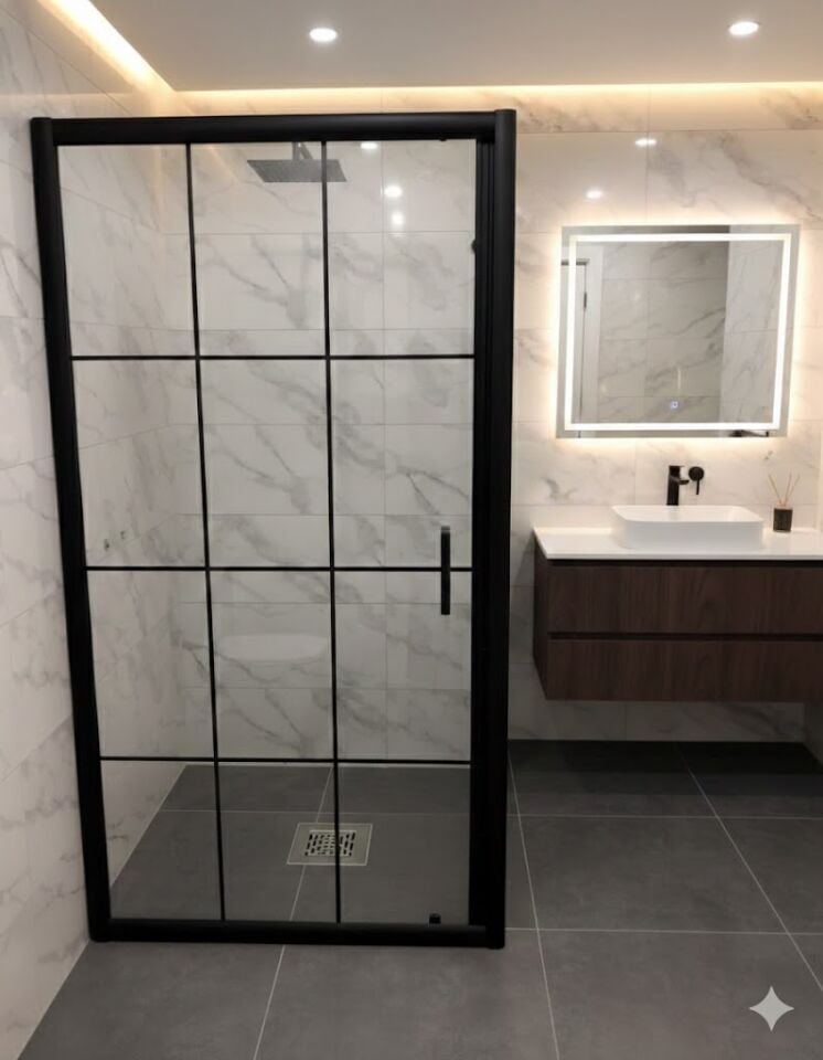 İki Duvar Arası Siyah Duşakabin | Karolajlı Cam Duşakabin