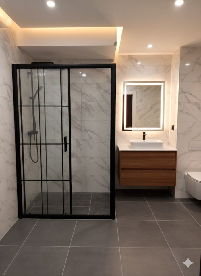 İki Duvar Arası Siyah Duşakabin | Karolajlı Cam Duşakabin