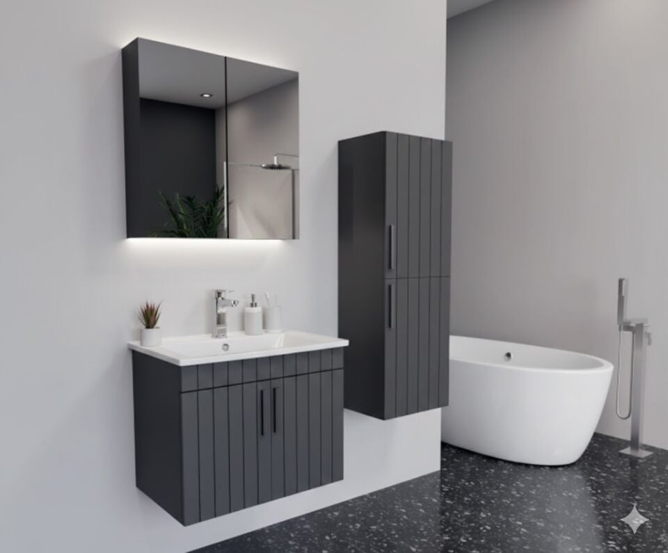 İda 65 cm Banyo Dolabı | Mebran Kapaklı  (Boy Dolabı Dahil Değildir)