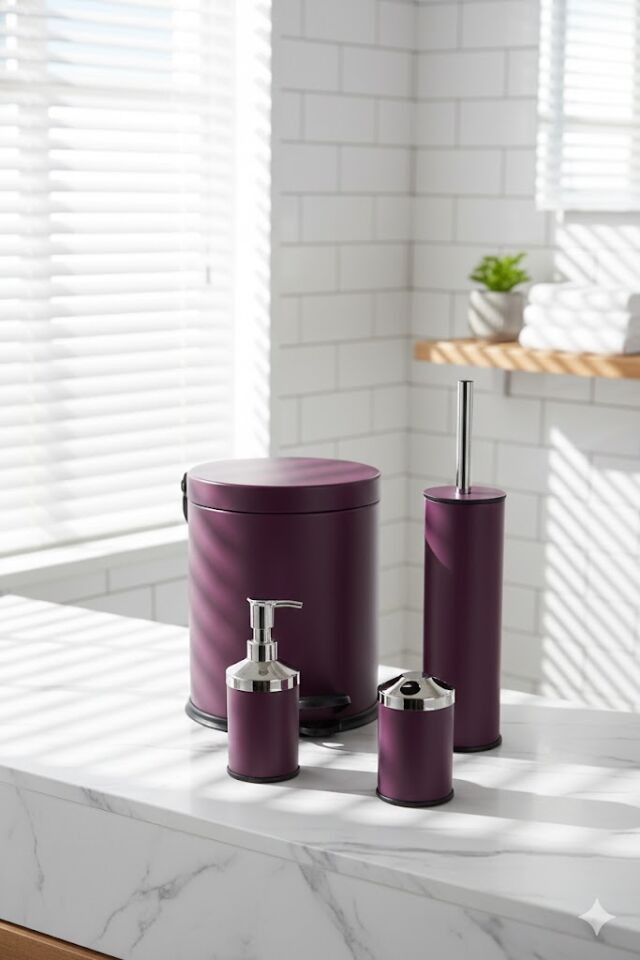 4’lü Banyo Seti Mor | Mor Banyo Aksesuar Seti