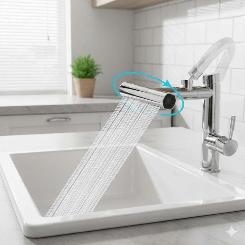 Oynar Döner Başlıklı Fonksiyonlu Musluk Ucu – Su Tasarruflu Perlatör Aparatı