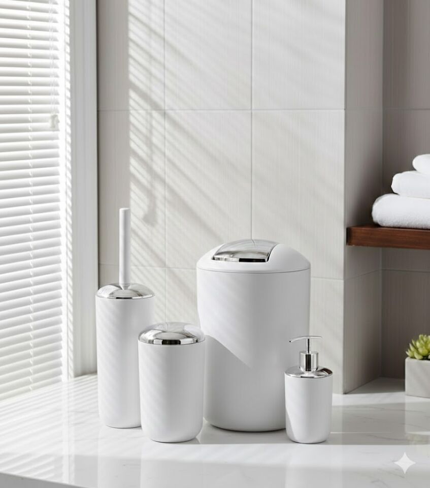 Beyaz Renk 4’lü Banyo Seti – Ferah, Şık ve Kullanışlı