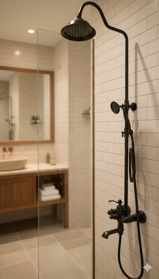 Rustik Siyah Duş Seti Batarya Dahil | Vintage Siyah Duş Sistemi