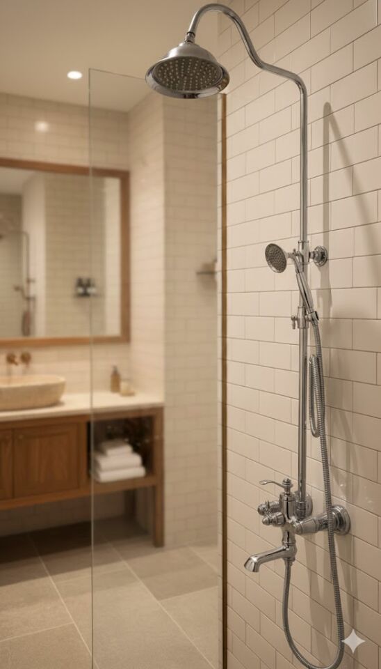 Rustik Krom Duş Seti Batarya Dahil | Vintage Krom Duş Sistemi