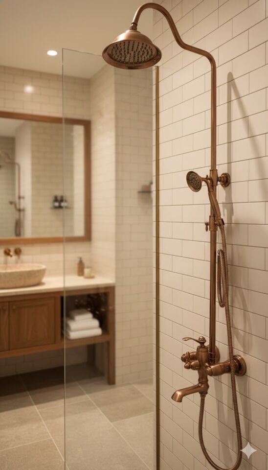 Rustik Bakır Duş Seti Batarya Dahil | Vintage Bakır Duş Sistemi
