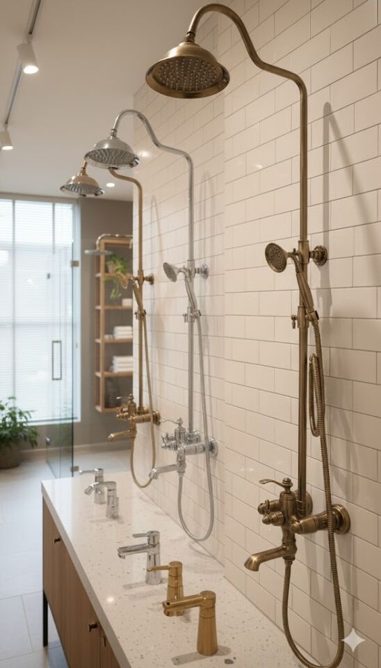 Rustik Gold Duş Seti Batarya Dahil | Vintage Gold Duş Sistemi