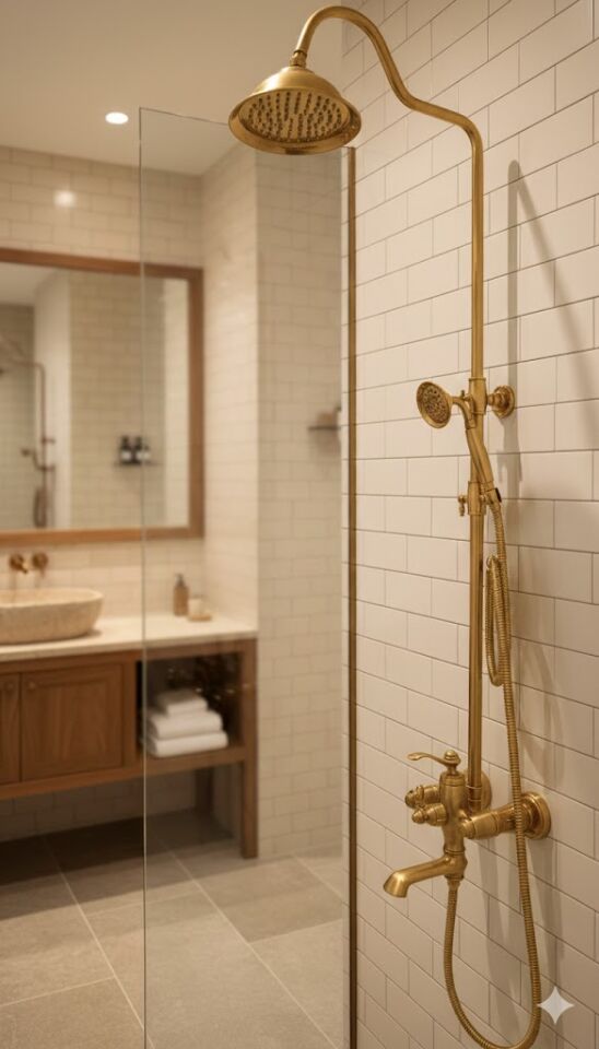 Rustik Gold Duş Seti Batarya Dahil | Vintage Gold Duş Sistemi