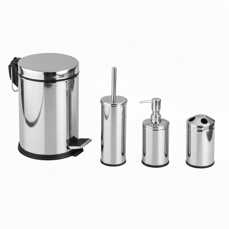 4’lü Banyo Seti Krom | Paslanmaz Krom Banyo Aksesuar Seti