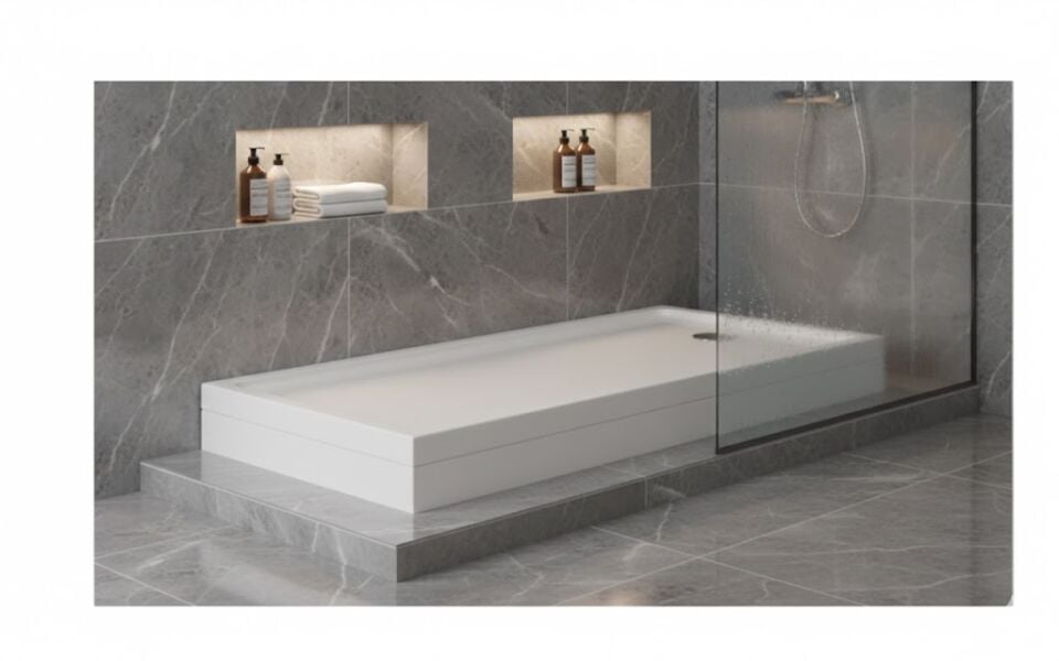 Azurit Dikdörtgen Duş Teknesi 100x110 cm | Geniş Ölçü Dayanıklı Duş Tabanı