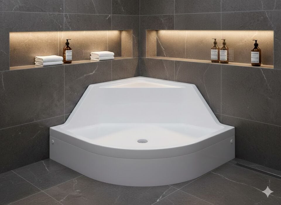 Yakut Oturmalı Duş Teknesi 90x90 cm | Köşe Tipi Oturaklı Duş Tabanı